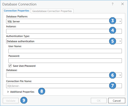 The Database Connection dialog box