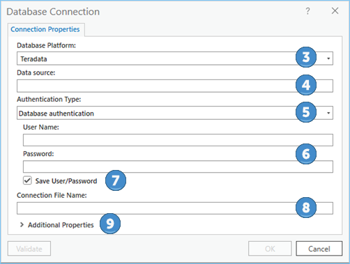 The Database Connection dialog box